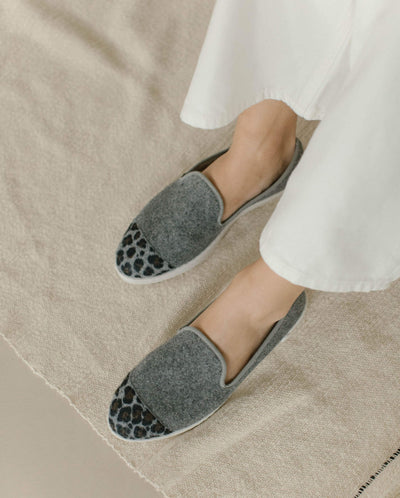 women's grey leopard wool slipper Angarde worn