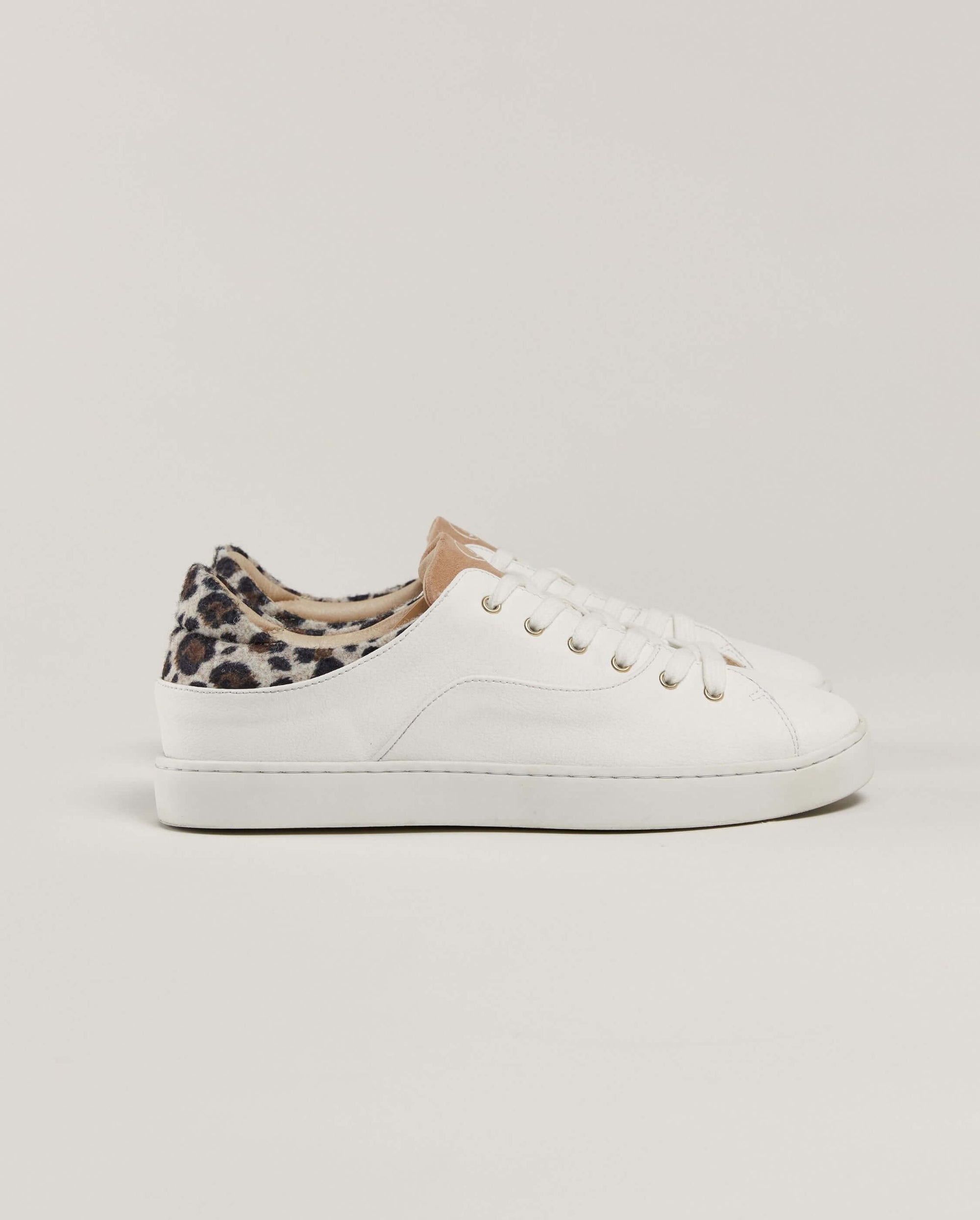 Women's vegan grape, white leopard sneaker