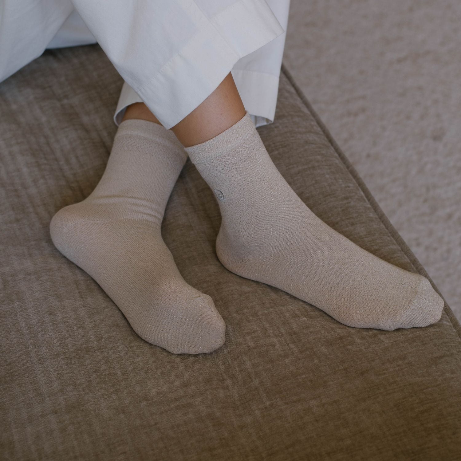 chaussettes à paillettes pour femme en coton, beiges